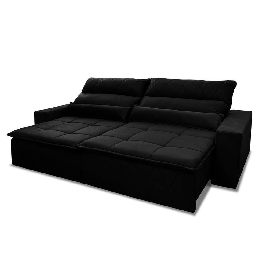 Sofá Retrátil Reclinável Amsterdam 2,30m Suede Velut Preto Molas No Assento - King House - imagem 3