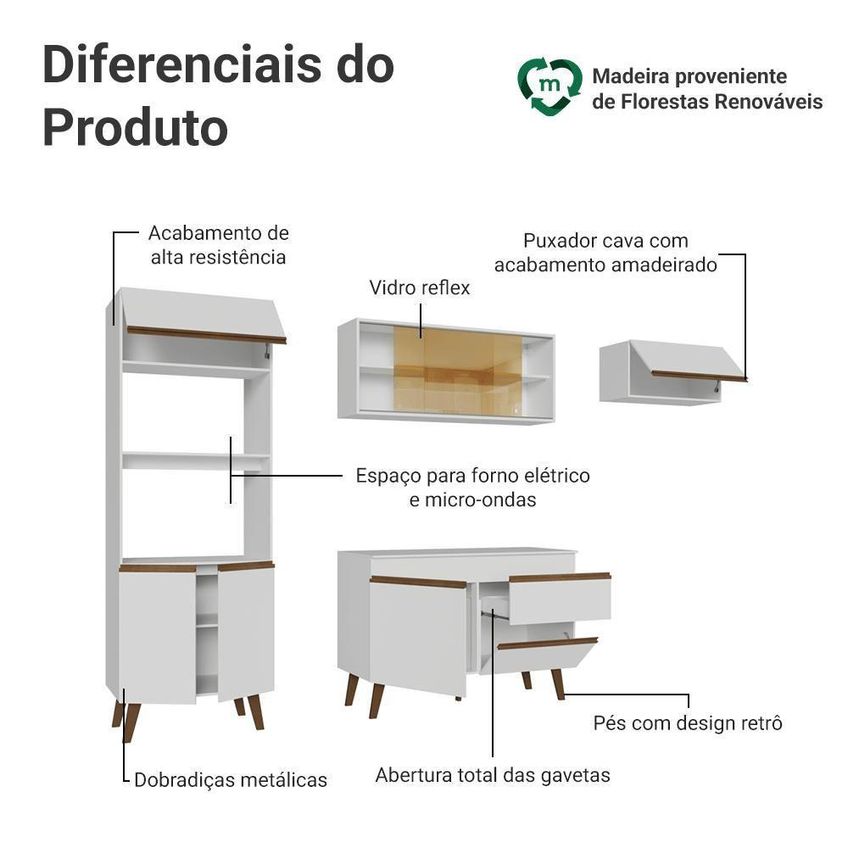 Cozinha Completa Pieta 8 Portas 1 Gaveta MDP 260cm Madesa - imagem 3