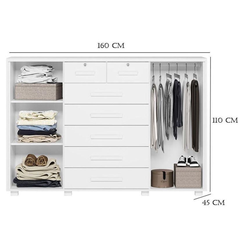 Guarda Roupa Solteiro Doble 4 Portas De Bater 4 Gavetas Mdp Cômoda Fontana Branco Albatroz Móveis - imagem 4