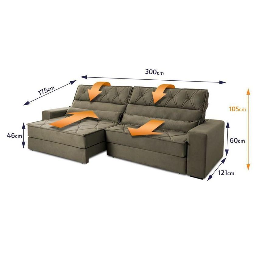 Sofá Retrátil Reclinável 3,00m Albany Suede Velut Marrom Claro Molas Ensacadas King House - imagem 3