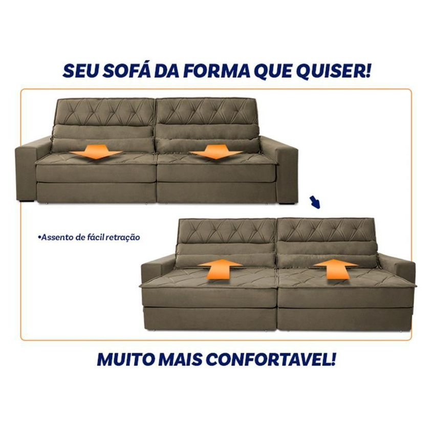 Sofá Retrátil Reclinável 3,00m Albany Suede Velut Marrom Claro Molas Ensacadas King House - imagem 5
