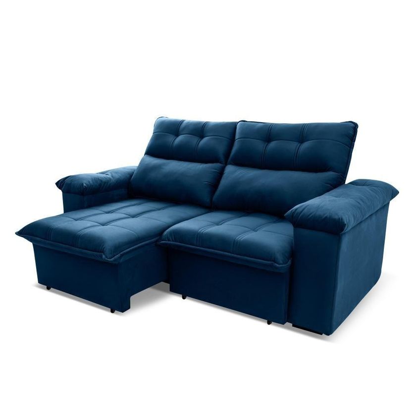 Sofá Retrátil Reclinável Verona 1,50m Suede Velut Azul Molas Ensacadas King House - imagem 3