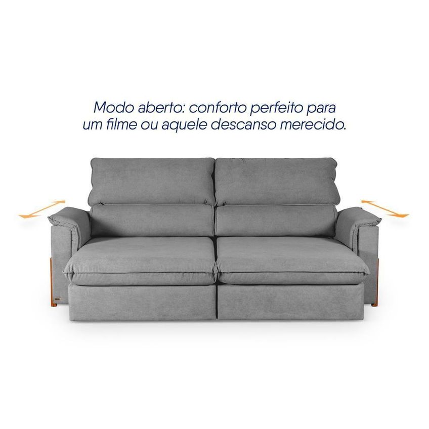 Sofá Linea 3 Lugares Reclinável 230cm Cinza Linho Bouclê King - imagem 5