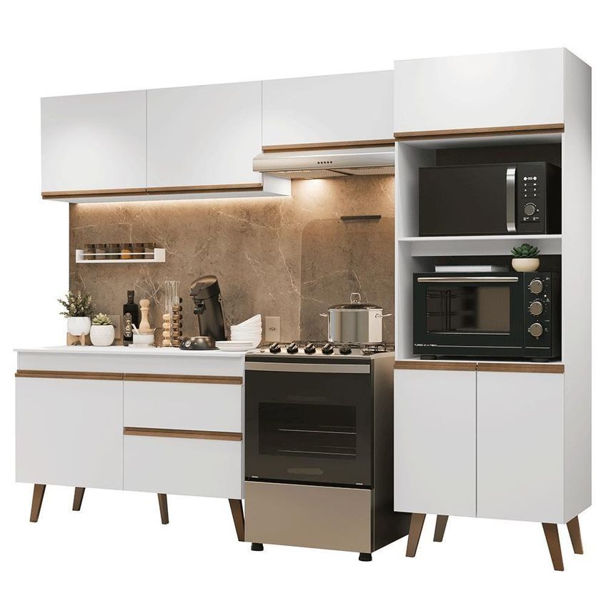 Cozinha Completa Pieta 8 Portas 1 Gaveta MDP 260cm Branco Madesa - imagem 4