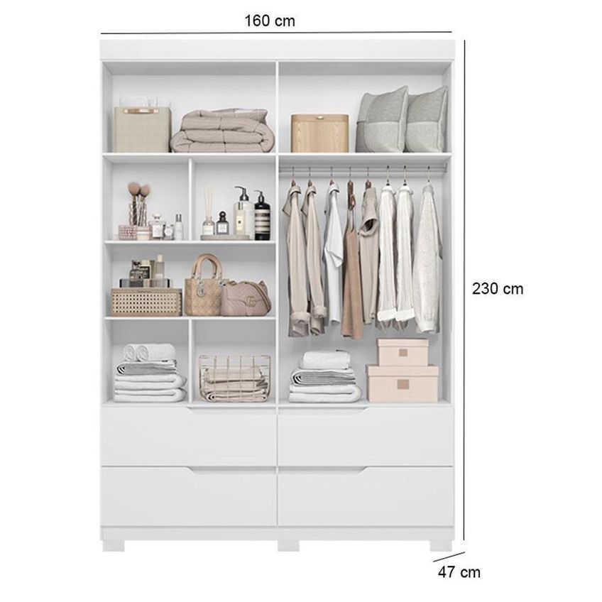 Guarda Roupa Solteiro Doble 4 Portas Basculante E Cômoda Sapateira Dora 4 Gavetas Mdp Branco - imagem 3