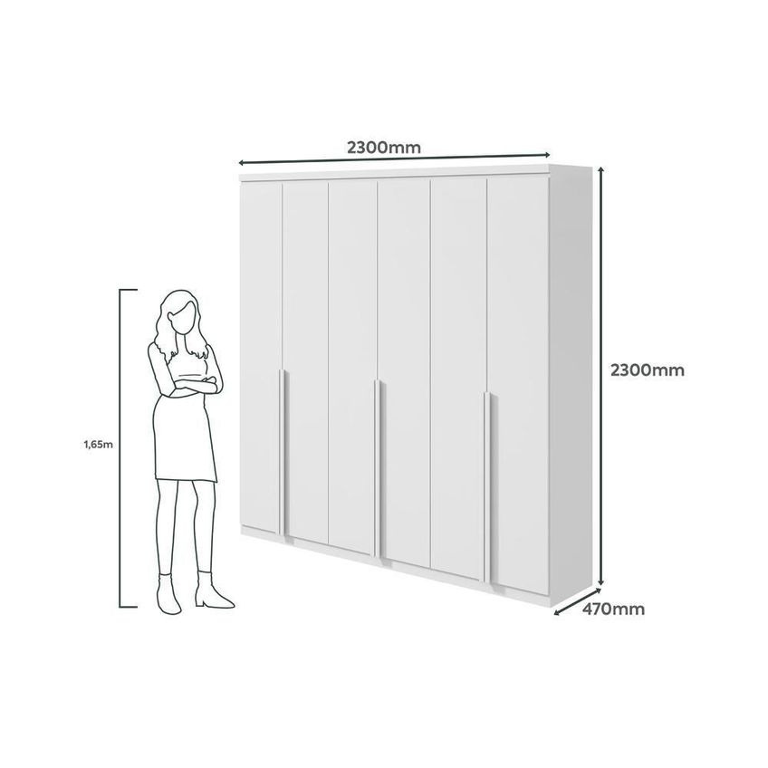 Guarda Roupa Casal Alonzo 6 Portas De Bater 4 Gavetas Mdf Com Espelho E Pés Branco Móveis Lopas - imagem 3