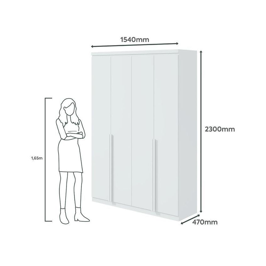Guarda Roupa Solteiro Alonzo 4 Portas De Bater 2 Gavetas MDF Branco Móveis Lopas 153.5cm - imagem 3