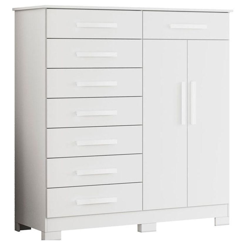 Guarda Roupa Solteiro Doble 4 Portas De Bater 4 Gavetas Mdp Cômoda Verona Branco Albatroz Móveis - imagem 3