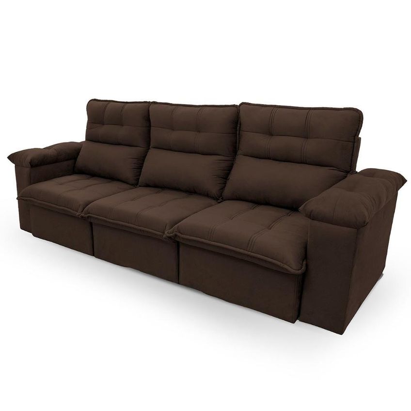 Sofá Retrátil Reclinável Verona 2,30m Suede Velut Marrom Molas No Assento - King House - imagem 3