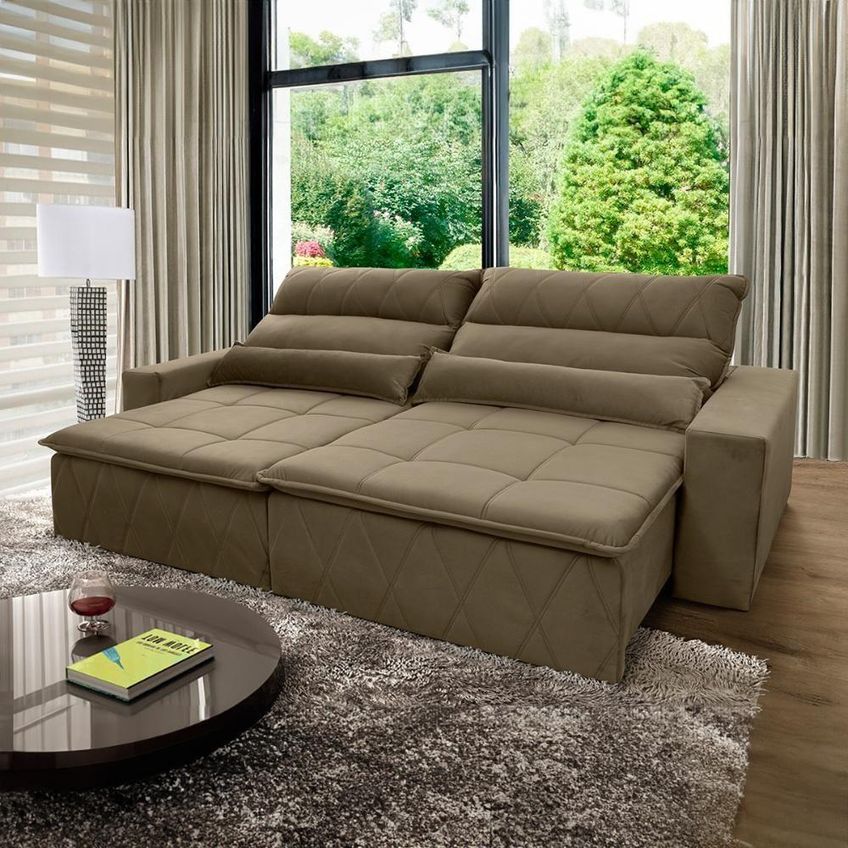 Sofá Retrátil Reclinável Amsterdam 3,00m Suede Velut Bege Molas No Assento - King House - imagem 3