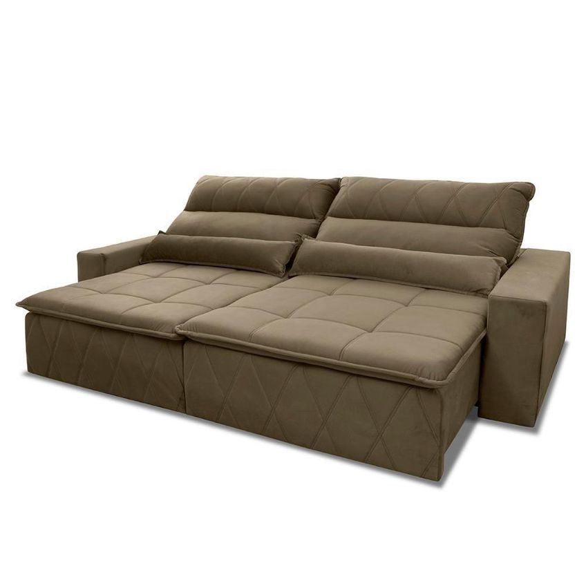 Sofá Retrátil Reclinável Amsterdam 3,00m Suede Velut Bege Molas No Assento - King House - imagem 4