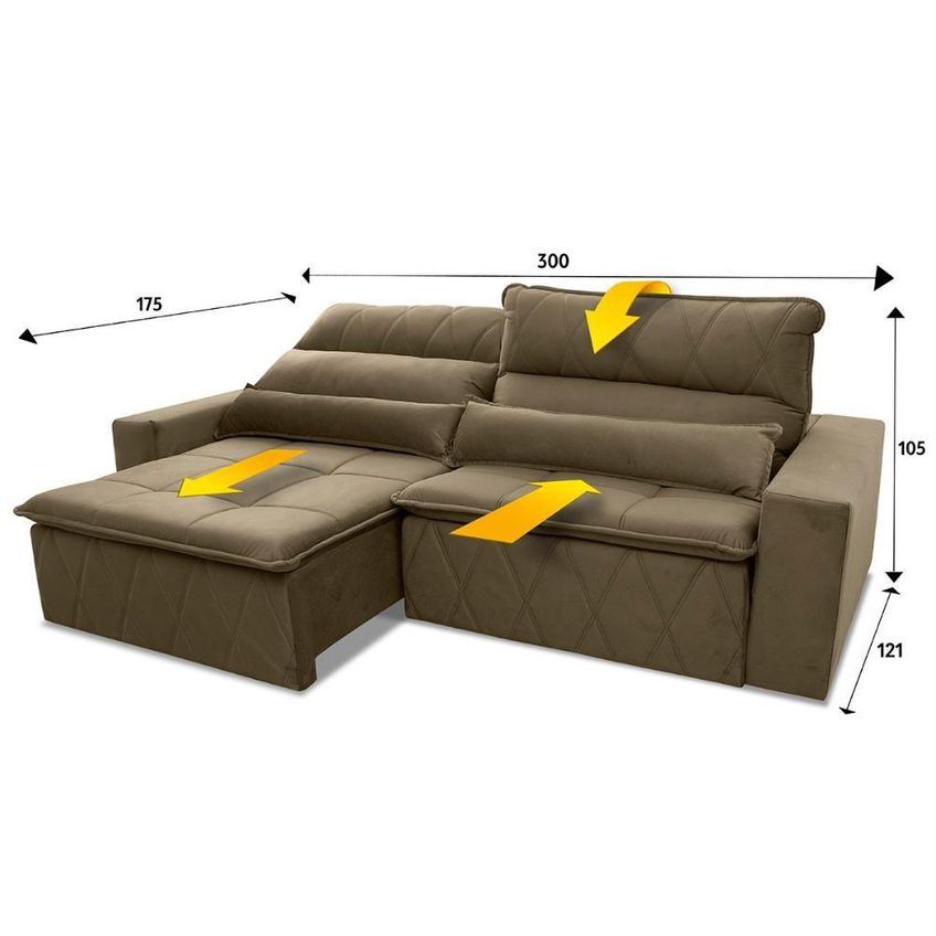 Sofá Retrátil Reclinável Amsterdam 3,00m Suede Velut Bege Molas No Assento - King House - imagem 5