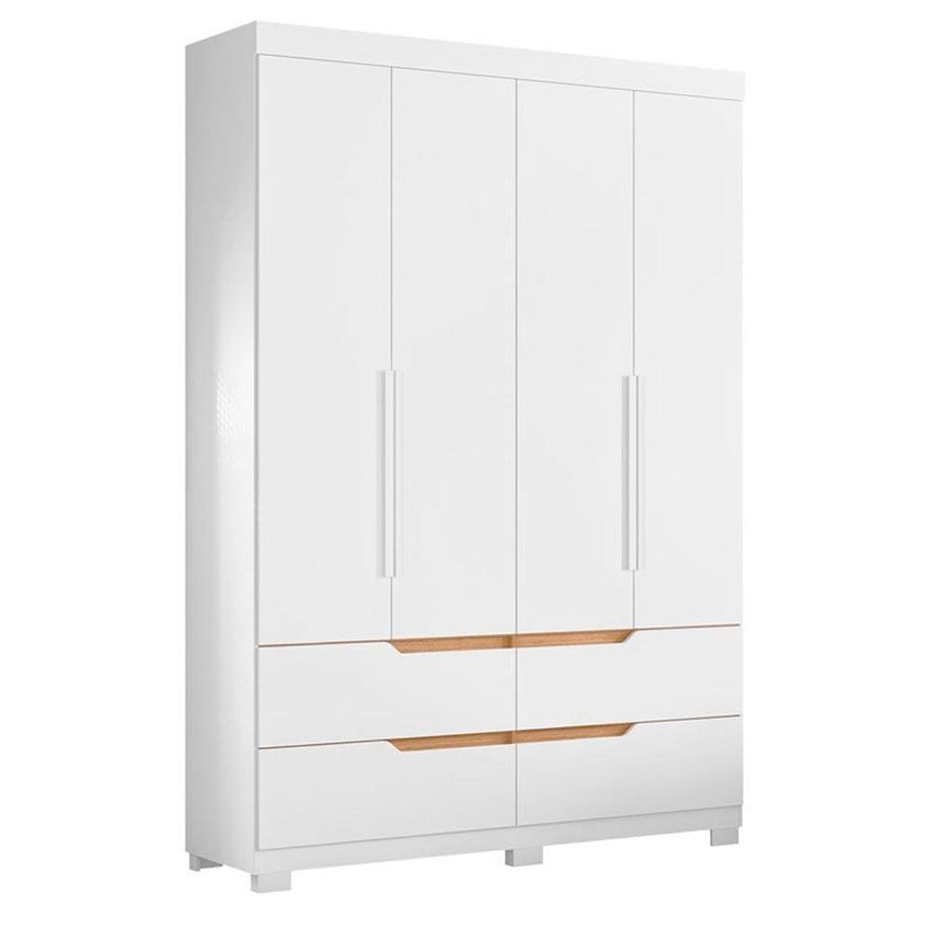 Guarda Roupa Solteiro Doble 4 Portas Basculante E Cômoda Sapateira Dora 4 Gavetas Mdp Branco - imagem 3