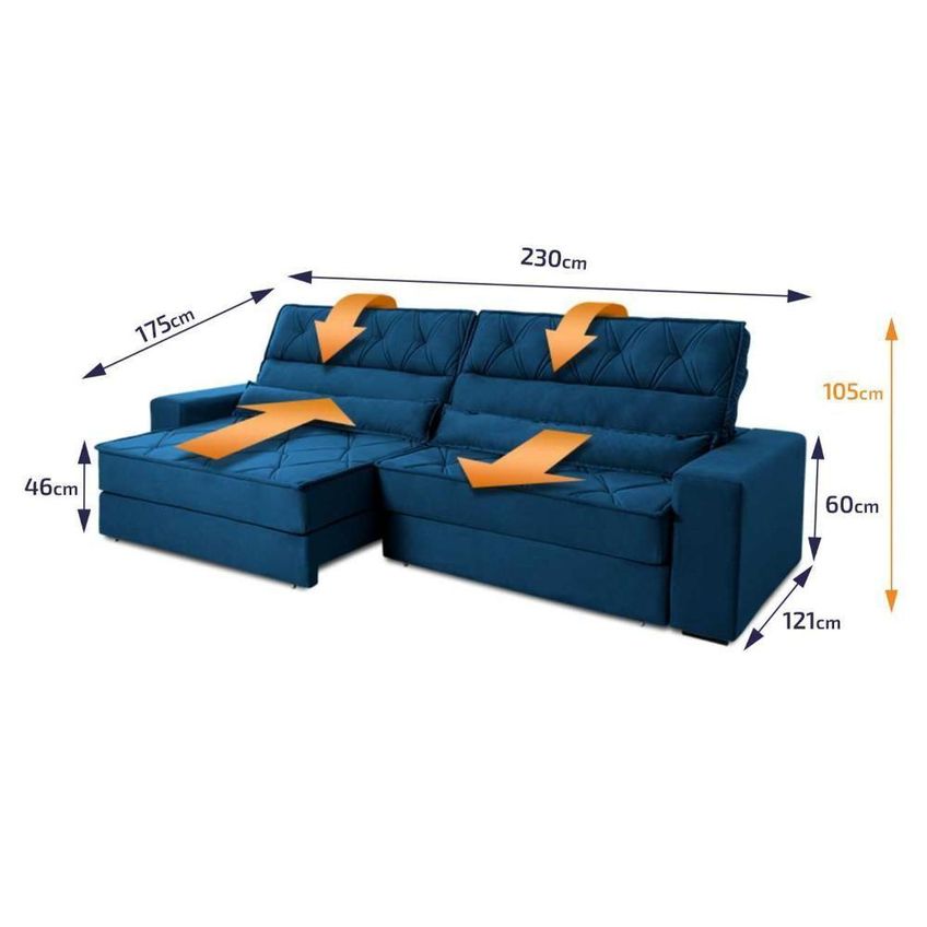 Sofá Retrátil Reclinável 2,30m Albany Suede Velut Azul Marinho Molas Ensacadas King House - imagem 3
