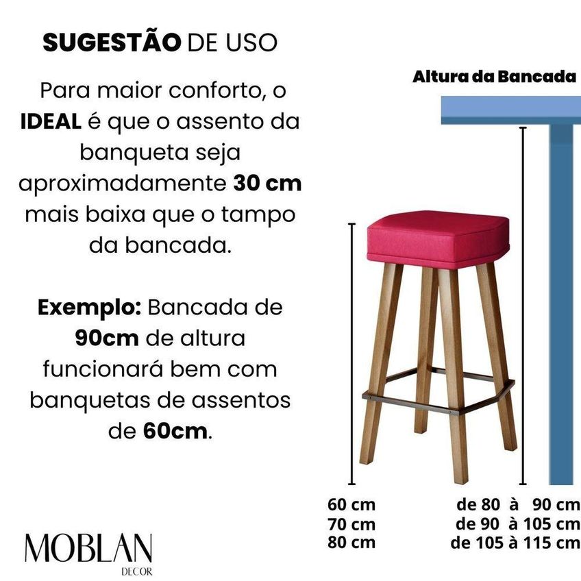 Banqueta Industrial Assento Em Tecido Sem Encosto Fixa Rosa 60cm - imagem 3