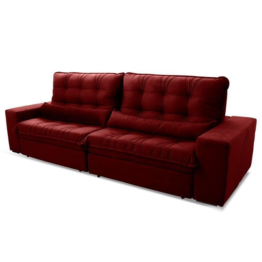 Sofá Retrátil Reclinável Zurique 2,70m Suede Velut Vermelho Molas No Assento King House - imagem 3