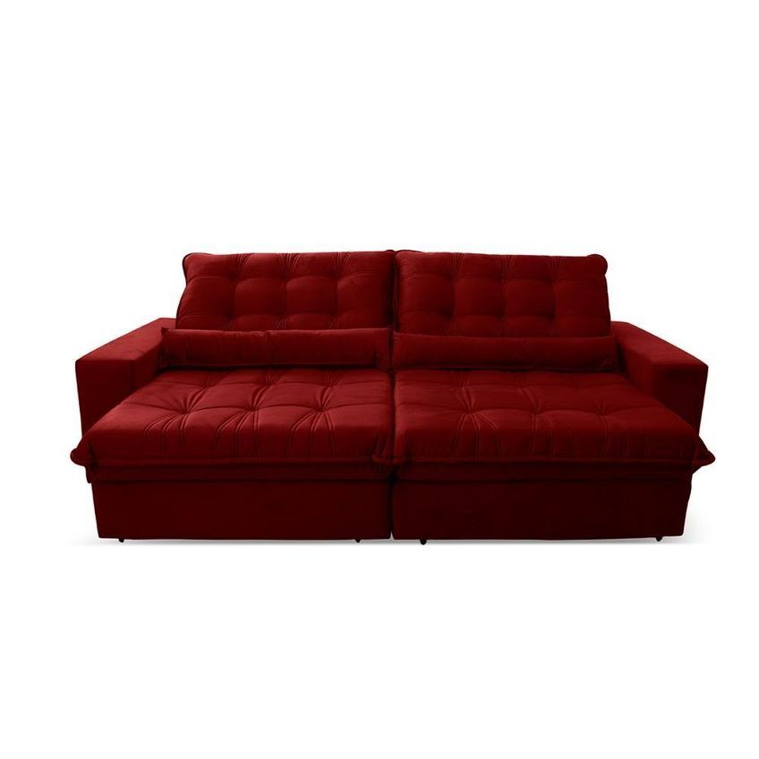 Sofá Retrátil Reclinável Zurique 2,70m Suede Velut Vermelho Molas No Assento King House - imagem 4