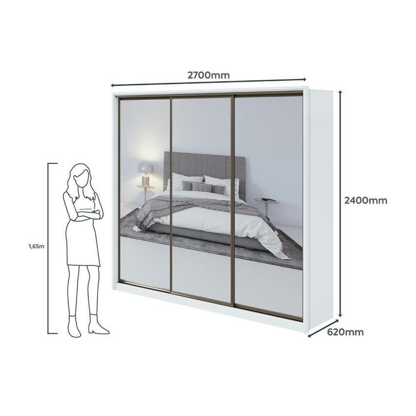 Guarda Roupa Casal Spazio 3 Portas De Correr 6 Gavetas Mdf Branco Com Corrediças Telescópicas Móveis - imagem 3