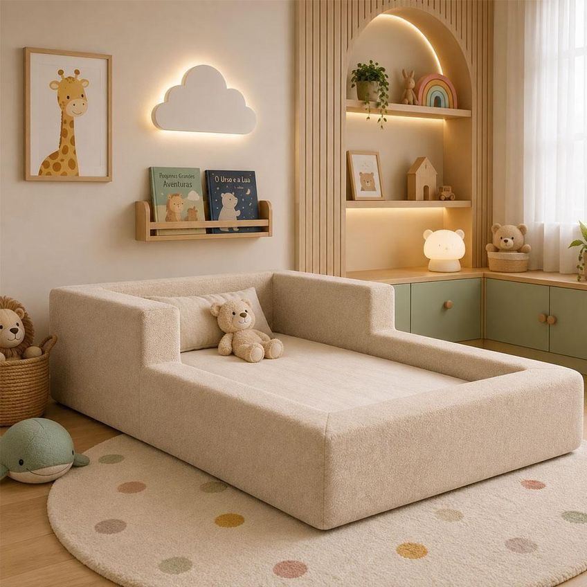 Cama Montessoriana Aconchego Com Colchão Plástico Bege 118cm 218cm - imagem 3