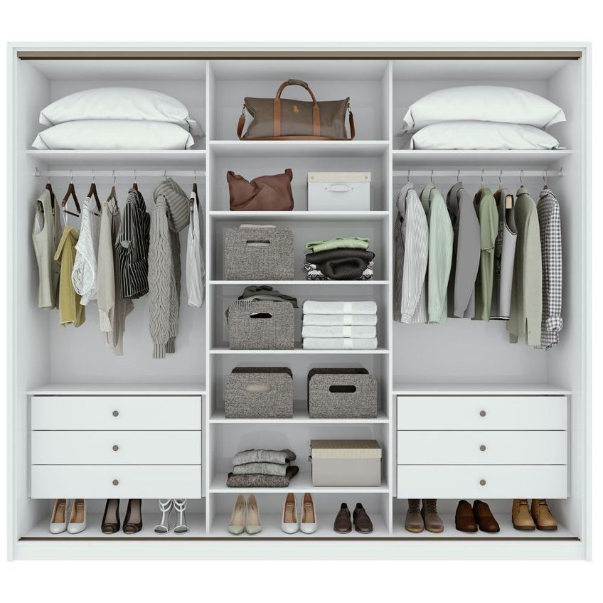 Guarda Roupa Casal Spazio 3 Portas De Correr 6 Gavetas Mdf Branco Com Corrediças Telescópicas Móveis - imagem 5