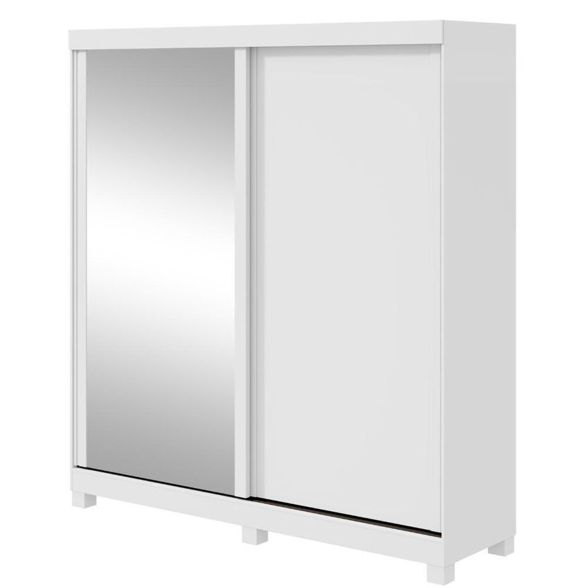 Guarda Roupa Casal Easy Light 2 Portas De Correr Com Espelho 2 Gavetas Mdf Mdp Branco Móveis Lopas - imagem 3
