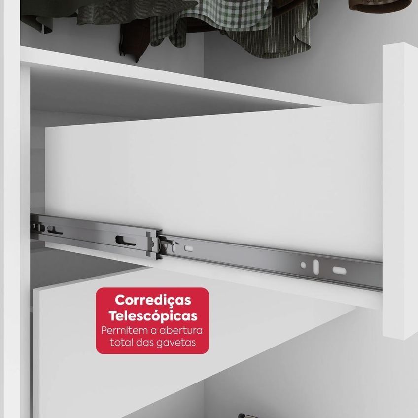 Guarda Roupa Casal Easy Light 2 Portas De Correr Com Espelho 2 Gavetas Mdf Mdp Branco Móveis Lopas - imagem 4