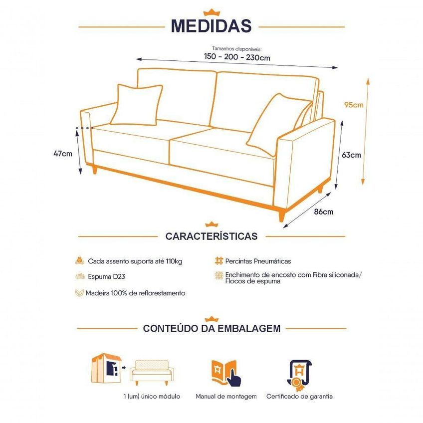 Sofá Marau 3 Lugares 230cm Marrom Bouclê King - imagem 3