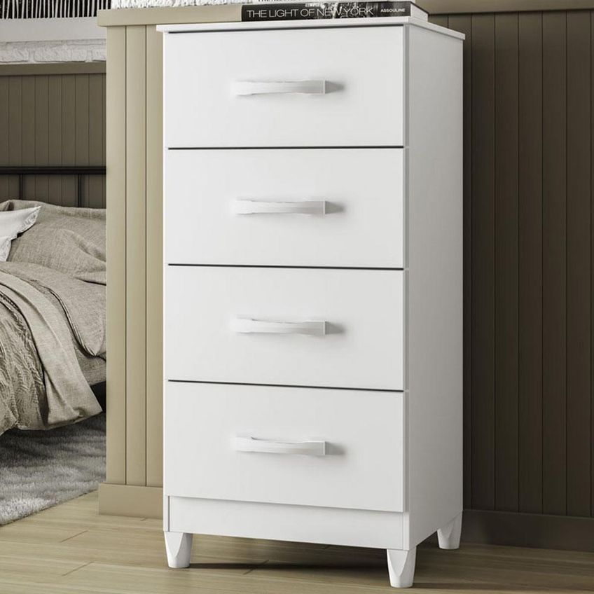 Guarda Roupa Solteiro Doble 4 Portas De Bater Com Cômoda Mobi 4 Gavetas Mdp Branco Flex Albatroz - imagem 2