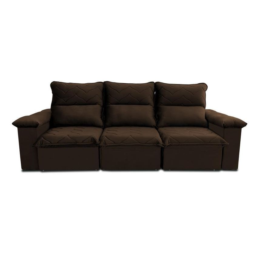 Sofá Retrátil Reclinável Paris 2,30m Suede Velut Marrom Molas No Assento - King House - imagem 5