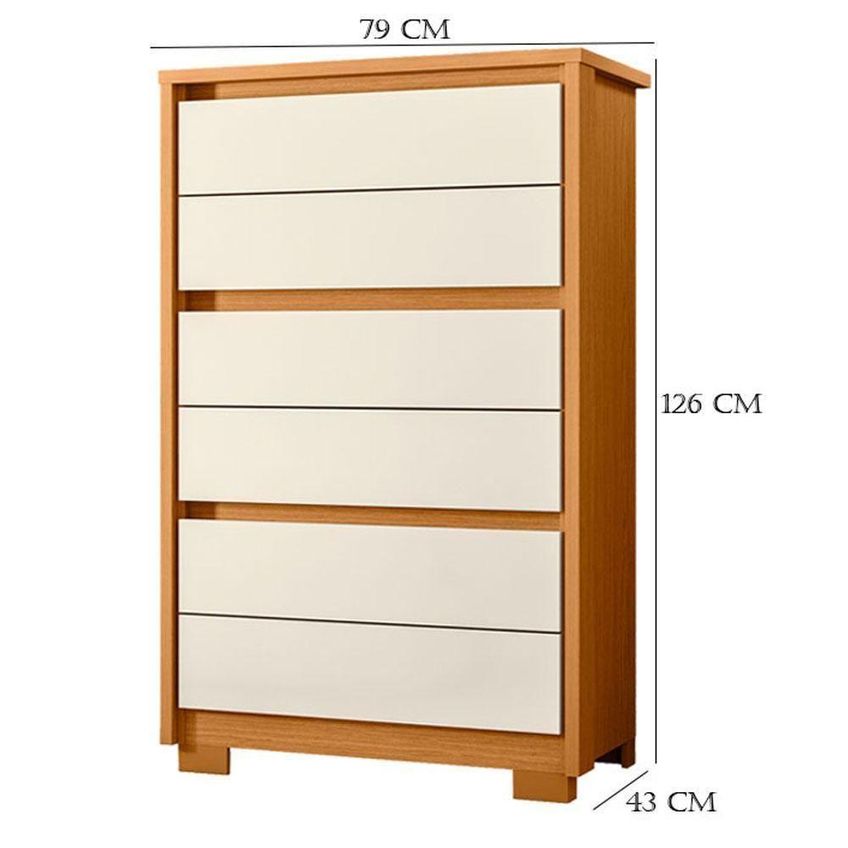 Guarda Roupa Solteiro Doble 4 Portas De Bater 4 Gavetas Mdp Cinamomo Off White Com Cômoda Unno - imagem 3