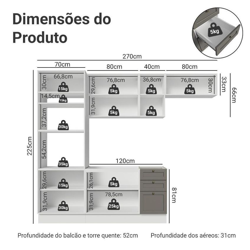 Cozinha Completa Vik 9 Portas 3 Gavetas Mdp 270cm Madesa - imagem 3