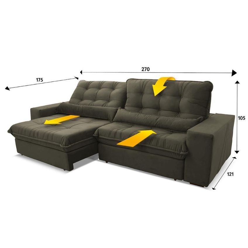 Sofá Retrátil Reclinável Zurique 2,70m Suede Velut Marrom Claro Molas No Assento King House - imagem 3