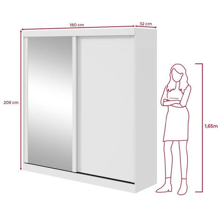 Guarda Roupa Casal Easy Light 2 Portas De Correr 2 Gavetas Mdf Mdp Com Espelho Branco Móveis Lopas - imagem 3