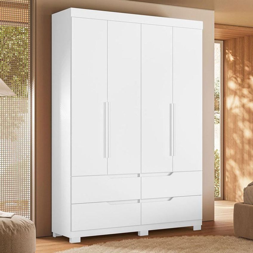 Guarda Roupa Solteiro Doble 4 Portas De Bater 4 Gavetas Mdp Cômoda Sole Branco Freijó Albatroz - imagem 3