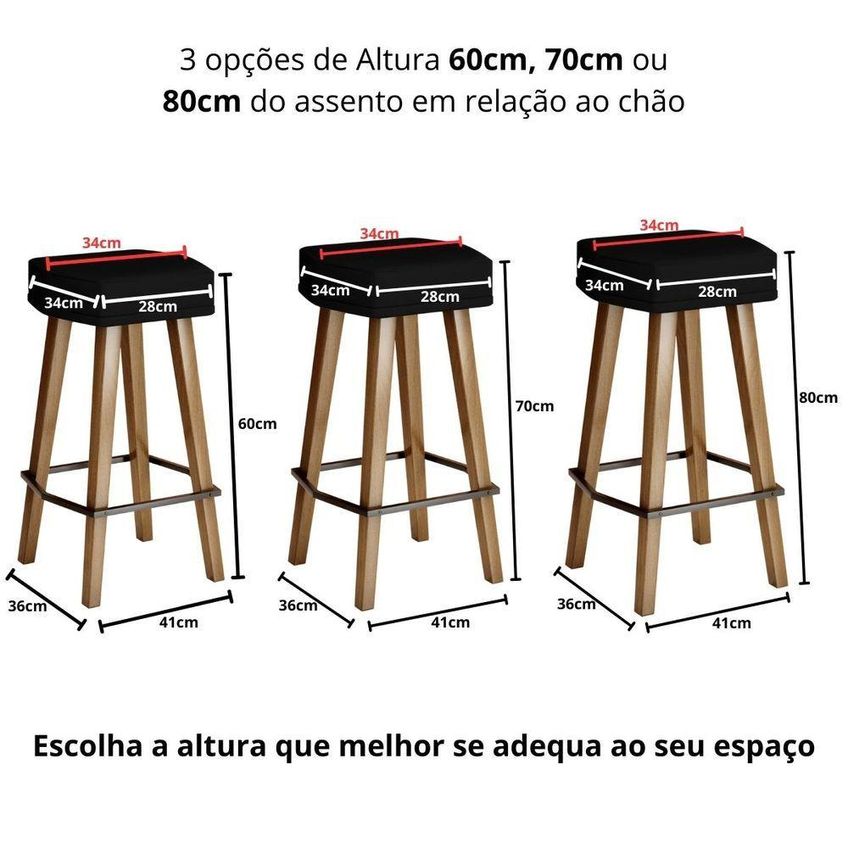 Banqueta Industrial Corano Assento Em Tecido Sem Encosto 70cm Preto - imagem 3