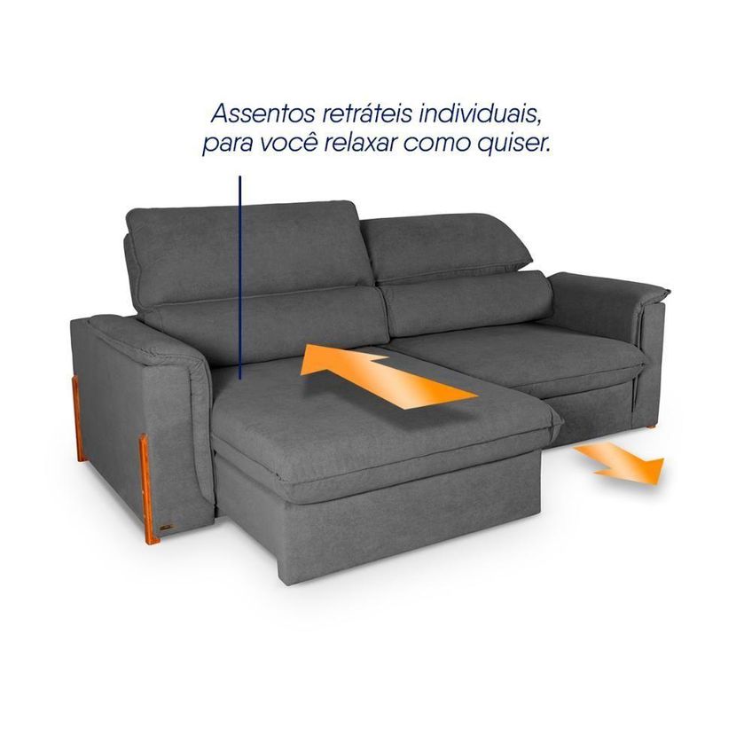 Sofá Linea 3 Lugares Retrátil E Reclinável 230cm Grafite Linho King - imagem 5