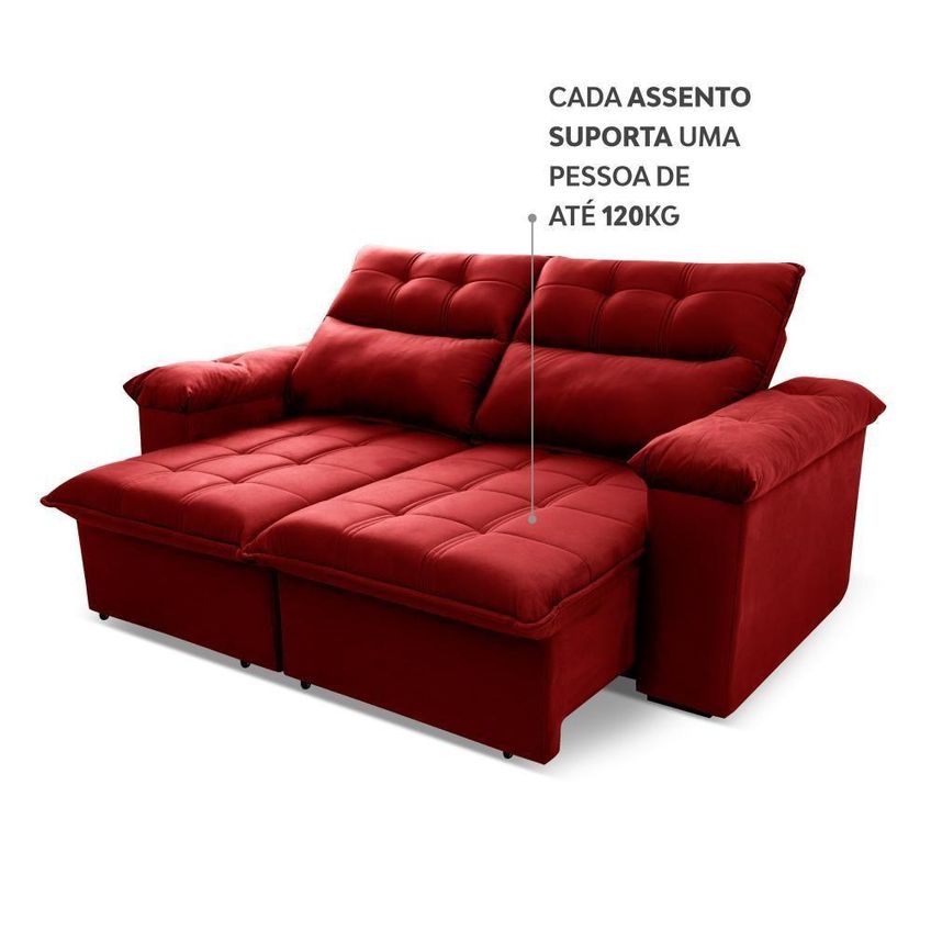 Sofá Retrátil Reclinável Verona 1,50m Suede Velut Vermelho Molas Ensacadas King House - imagem 4