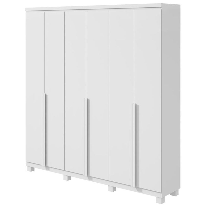 Guarda Roupa Casal Alonzo 6 Portas 4 Gavetas MDF Branco Com Corrediças Telescópicas Móveis Lopas - imagem 3