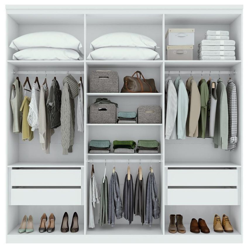 Guarda Roupa Casal Alonzo 6 Portas De Bater 4 Gavetas MDF Branco Móveis Lopas 230cm - imagem 3