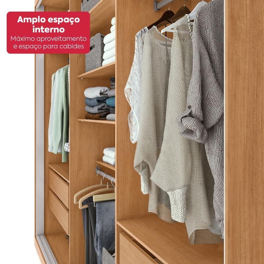 Guarda Roupa Casal Alonzo 6 Portas De Bater 4 Gavetas MDF Branco Móveis Lopas 230cm - imagem 4