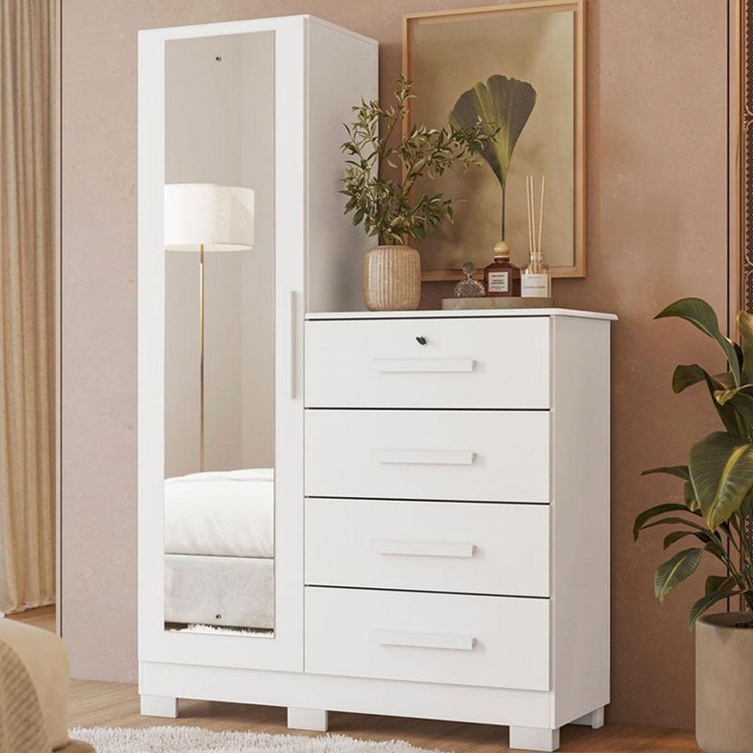 Guarda Roupa Solteiro Doble 4 Portas De Bater E Cômoda 4 Gavetas Mdp Branco Fosco Liso Albatroz - imagem 5