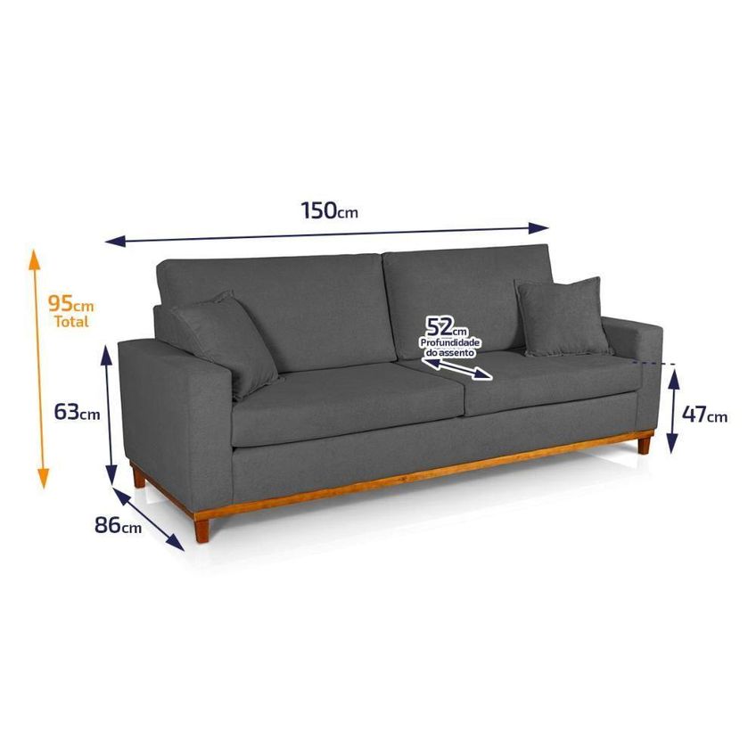 Sofá Marau 2 Lugares 150cm Grafite Suede King - imagem 3
