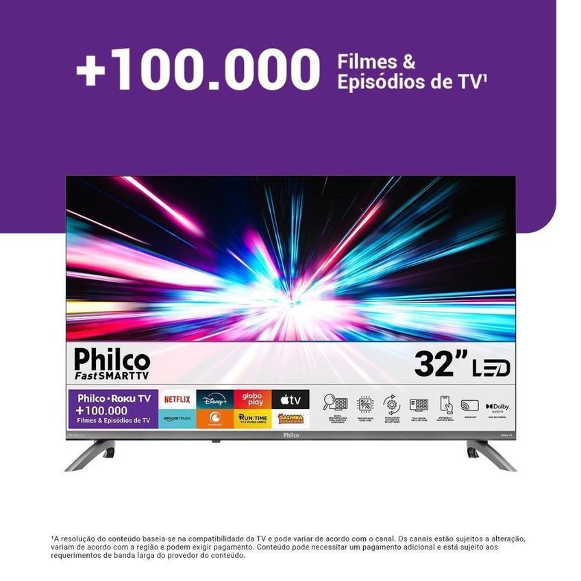 Smart TV 32 Polegadas HD Philco P32CRB DLED Roku TV Preto - imagem 3
