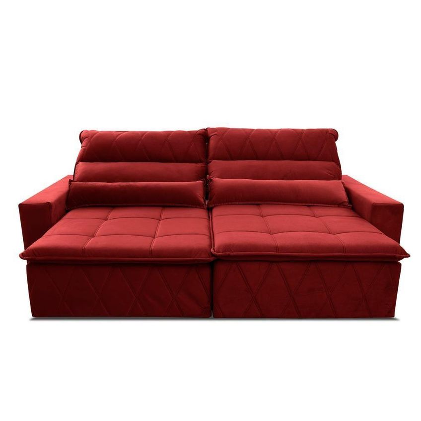 Sofá Retrátil Reclinável Amsterdam 2,70m Suede Velut Vermelho Molas No Assento - King House - imagem 5