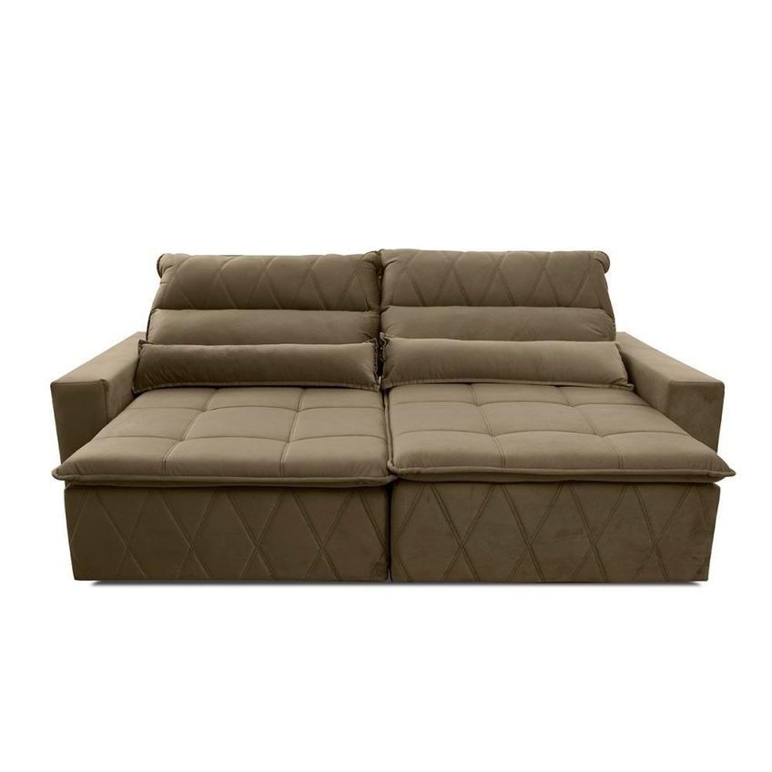 Sofá Retrátil Reclinável Amsterdam 2,50m Suede Velut Bege Molas No Assento - King House - imagem 5
