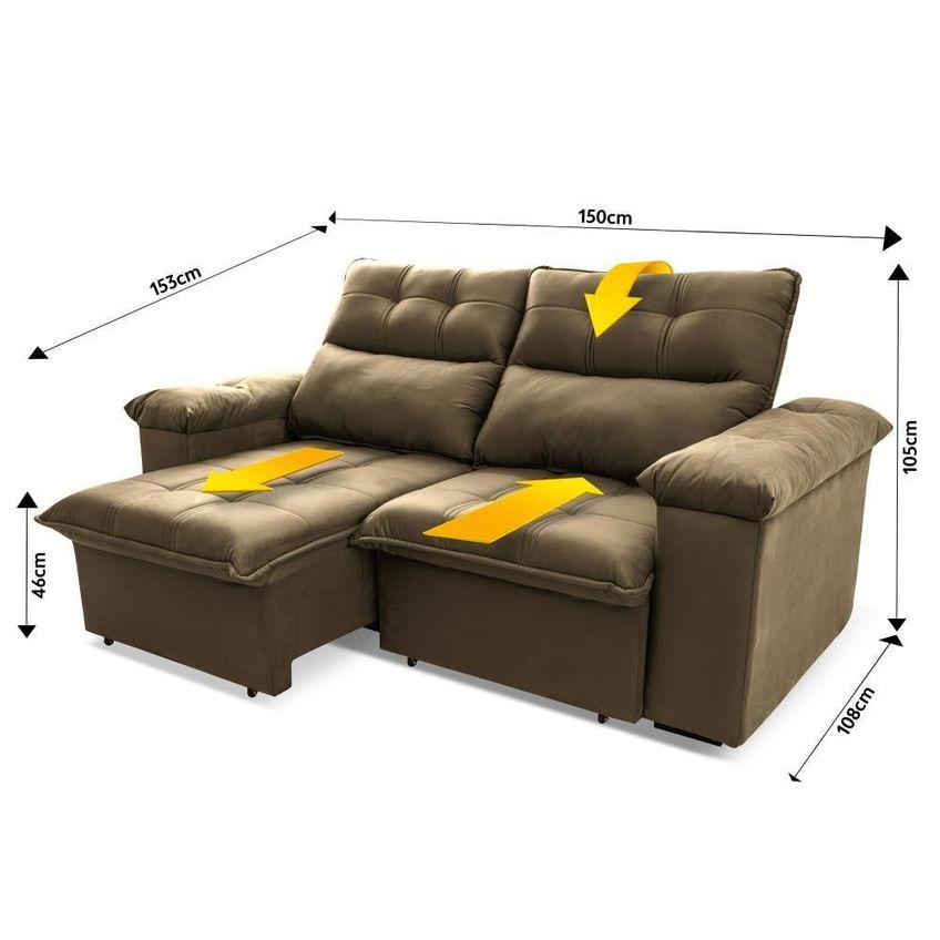 Sofá Retrátil Reclinável Verona 1,50m Suede Velut Bege Molas Ensacadas - King House - imagem 3