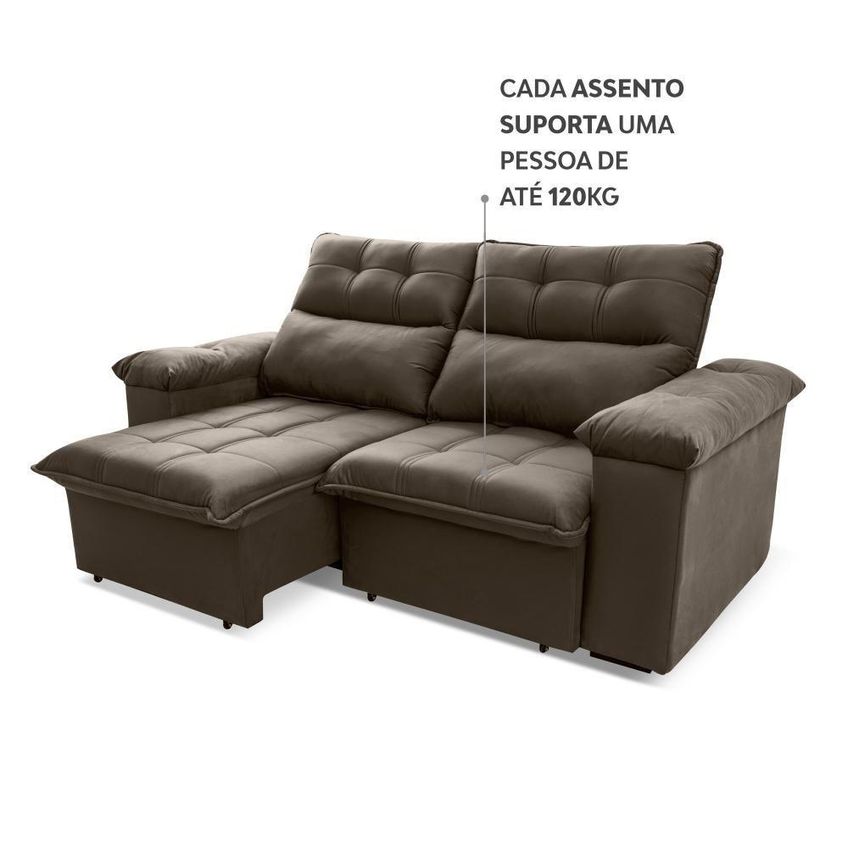 Sofá Retrátil Reclinável Verona 2,00m Suede Velut Marrom Claro Molas Ensacadas King House - imagem 4