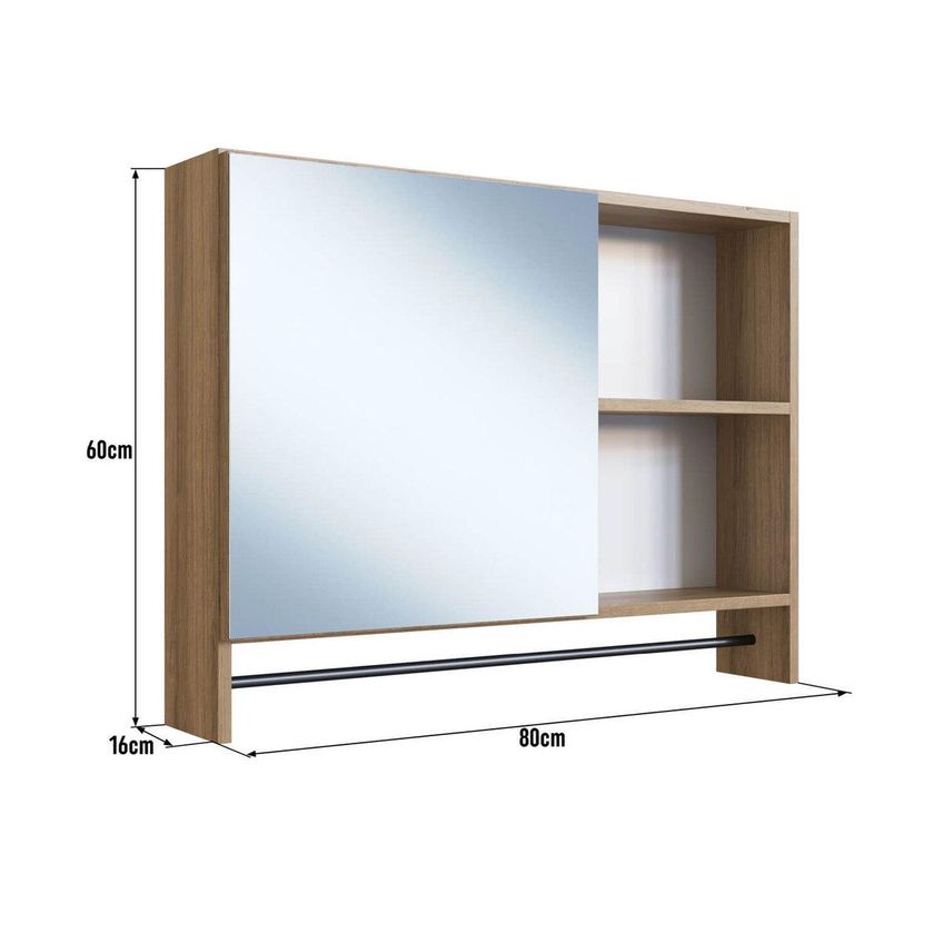 Espelheira De Banheiro Com 1 Porta 2 Nichos Toalheiro 80cm Multimóveis Crpro-epl006 Mel - imagem 3