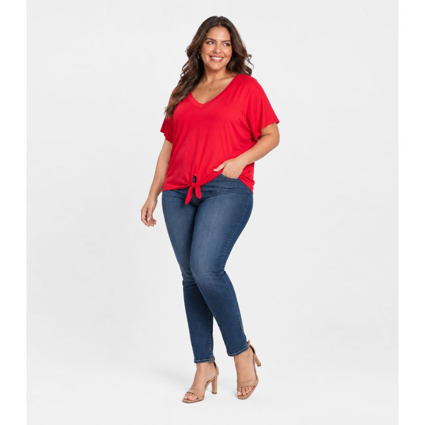 Blusa Feminina Manga Curta Decote Em V Secret Glam Vermelho Plus G3 - imagem 3