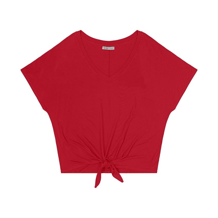 Blusa Feminina Manga Curta Decote Em V Secret Glam Vermelho Plus G3 - imagem 4